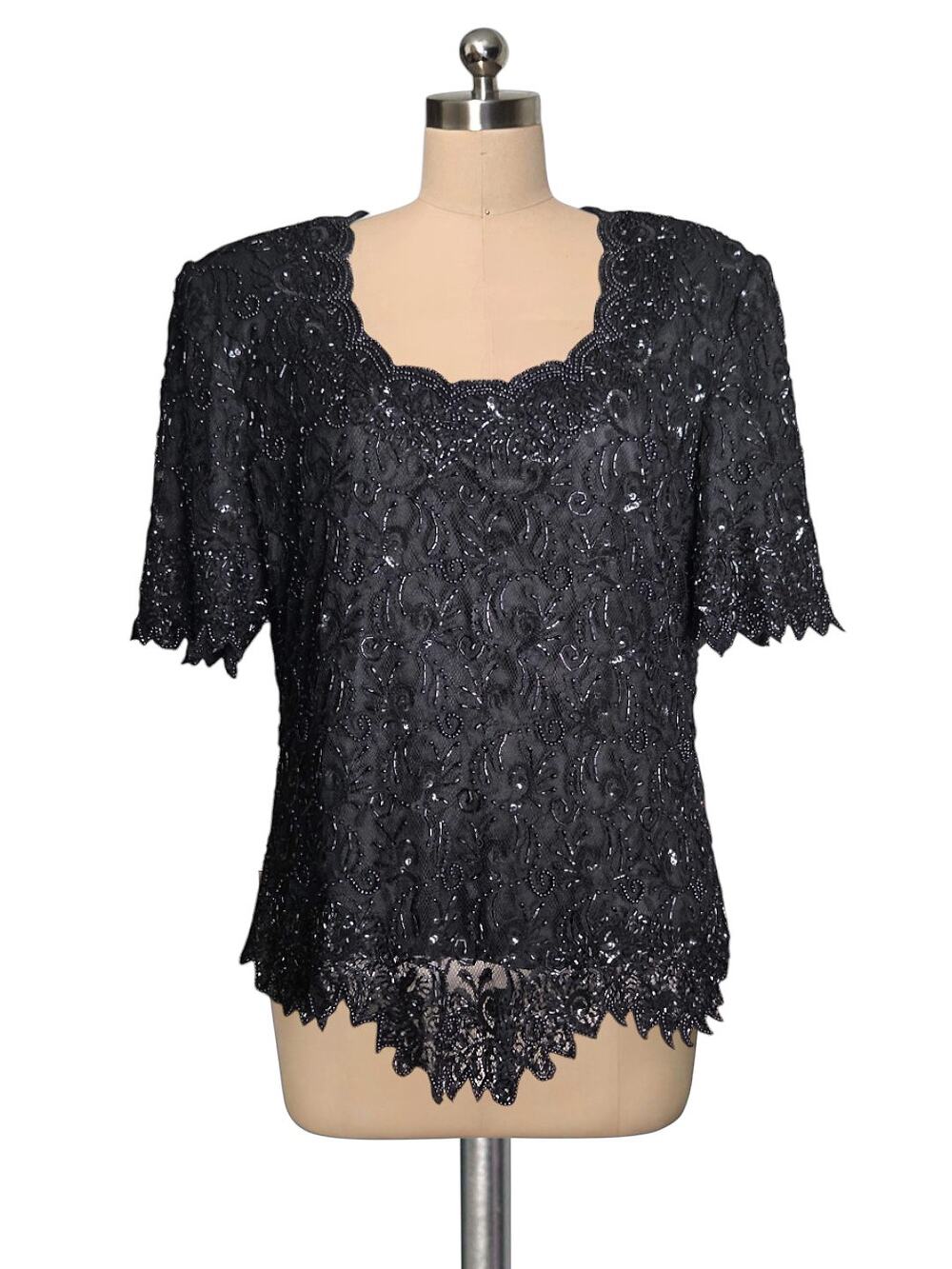 BRILLIANTE By J. A Black Evening Sequins Beaded Top Shirt Blouse 1X